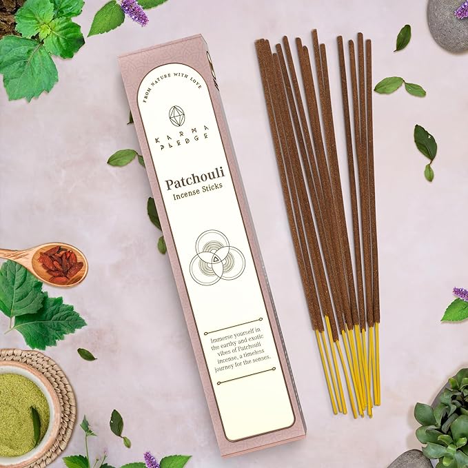 Patchouli Incense Sticks, Organic Hand Dipped Incense, Natural Herbs & Aromatic Ingredients, Contain 40 Sticks Inside, Burn Time 45-60 Min, Spiritual Gifts, Breezes Incense by Karma Pledge