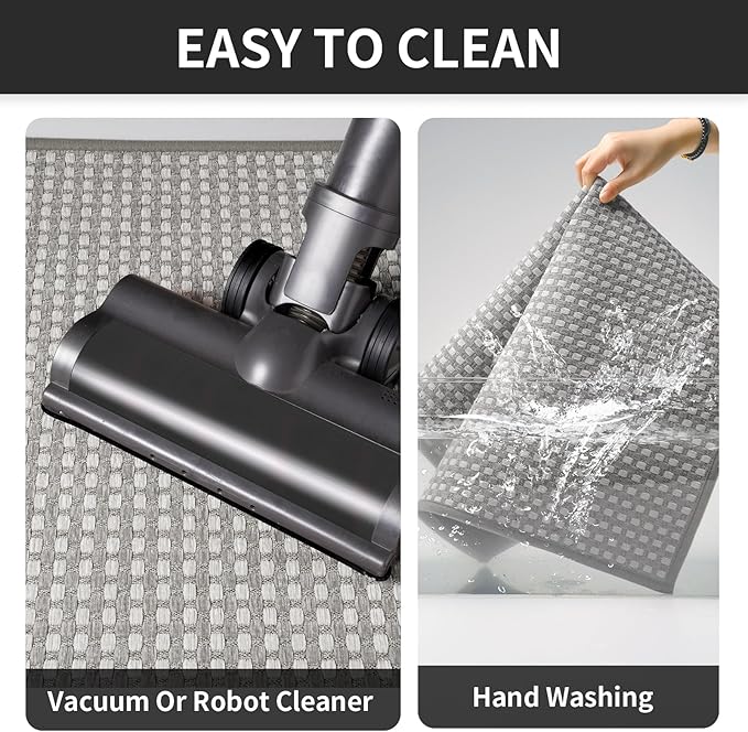 YDKGL Kitchen Mat Kitchen Rugs Sets of 2 PCS Non Slip Washable, Super Absorbent Soft Braided Kitchen Mats for Floor, Rubber Backing Comfort Standing Kitchen Sink Mat Runner Rug, Gray 17"x28"+17"x59"