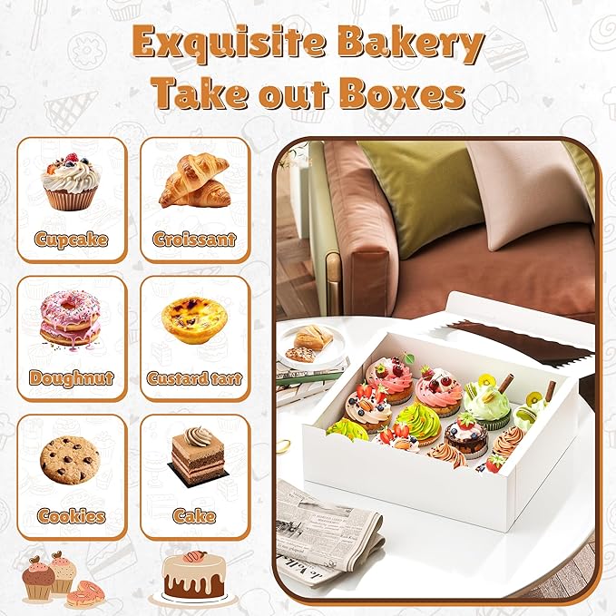 RYDDOY 4 Pack Cupcake Boxes, Hold 12 Standard Cupcakes, Cupcake Containers with Window and Inserts, High Grade Cupcake Holder, for Birthday Holiday Party, Supplies for Cupcakes, Desserts and More