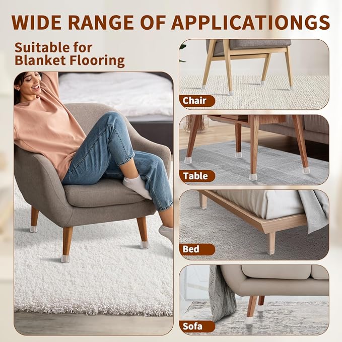 28Pcs Square Chair Leg Floor Protectors, Silicone Chair Feet Caps to Protect Carpets and Felt Pads Furniture Leg Caps Covers from Scratches and Noise(Clear, Small Fit:0.76"-1.02")