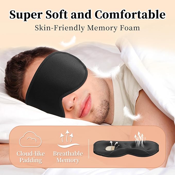 3D Sleep Mask for Men&Women, 2 Pack Contour Eye Masks for Sleep, Side Sleeping Mask for Men&Women, Blackout Eye Mask for Sleeping Eye Mask, Airplane Travel Essentials, Meditation Black & Silver-Gray