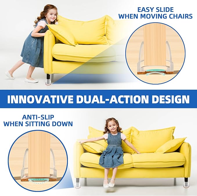 Clear Chair Leg Floor Protectors for Hardwood Floors, Upgraded Chair Leg Caps with Felt Pads, 16 Pcs Furniture Leg Feet Covers Protect Floors from Scratches Easy Slide/Non Slip (Fit 1" - 1.15")