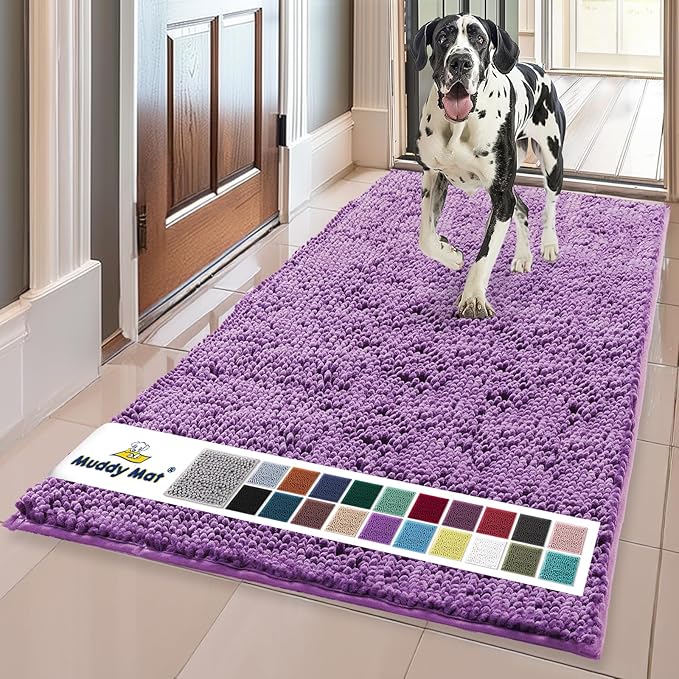 Muddy Mat® | Super Absorbent Door Mat Indoor, Microfiber Quick Dry Chenille Entryway Rug, Non-Slip Front Door Mat, Indoor Mats for Entryway, Machine Washable Pet Rug, Purple 24" x 72"