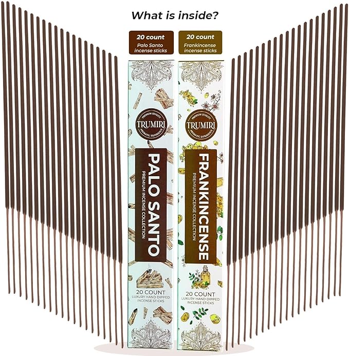Trumiri Incense Sticks - Combo Pack of 40 Insence-Sticks - 20 Palo Santo + 20 Frankincense - Insenses - Insents - Incents - Inscense - Incence - Incienso - All Natural Incense Sticks