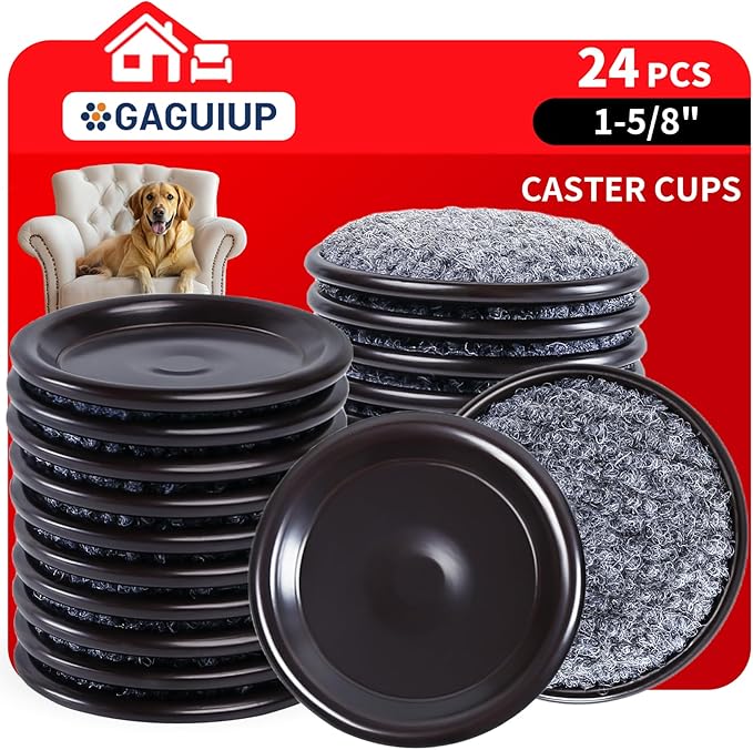 1 5/8" Round Carpet Bottom Furniture Caster Cups, Reusable Furniture Sliders for Hardwood Floors, Felt Furniture Pads Coasters to Protect Tile or Laminate Floors from Scratches, Brown/Gray (24 Pack)