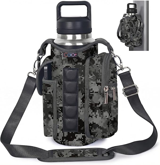icolor Magnetic Gym Bag Water Bottle Carrier Holder with Phone Pockets & Shoulder Strap,Gym Magnetic Bag 5 Built-in Magnets Gym Accessories Organizer Sling Bottle Bag Pouch Sleeve