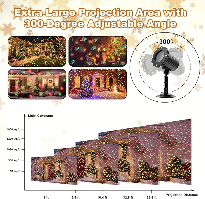 Christmas Projector Lights Outdoor, Waterproof Christmas Decorations Led Lights Projector with Remote Control Timer Indoor Firefly Light for Xmas Yard Garden Holiday Party Home Decor Landscape Patio