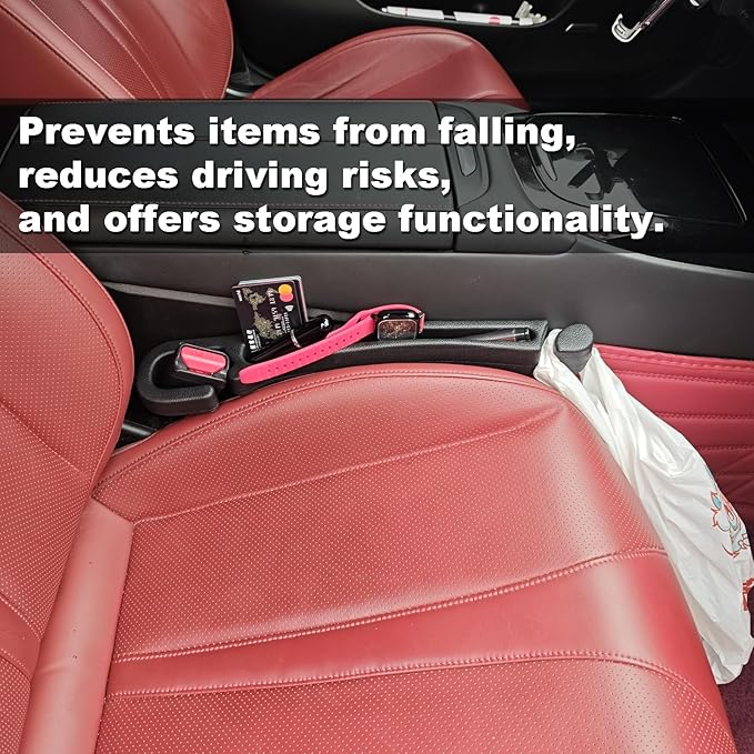 Universal Car Seat Gap Filler 2 pack with Organizer Hook & Emergency Glass Breaker Prevent Small Items & Tools from Falling Ultimate Seat Side Gap Stopper for All Vehicles, Trucks & SUVs