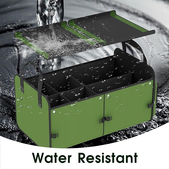 Car Trunk Organizer for SUV, 70L Heavy Duty Waterproof Trunk Organizer, Foldable Vehicle Organizer with Anti-Slip Base, 24”x13.8”x11.8”, GREEN-M003