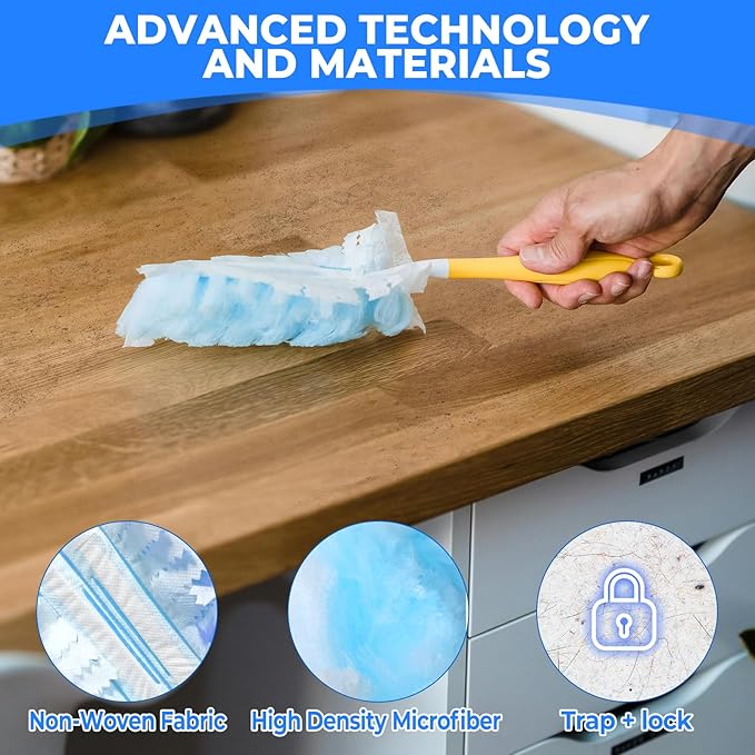 50 Pack Duster Refills Compatible with Swiffer, Disposable Microfiber Replacement Heads for Multi-Surface Cleaning on Blinds, Furniture & Fans, Blue (No Handle)