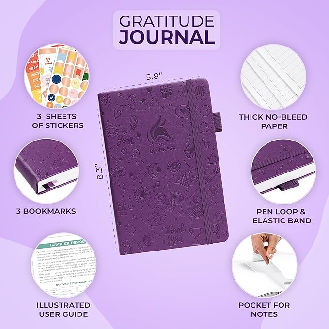 Clever Fox Gratitude Journal – Happiness, Positivity & Affirmation Daily Journal – Inspirational Daily Notebook – 3 Months, A5 (Purple)