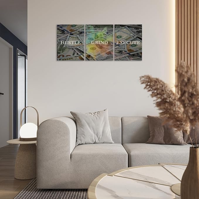 KAWAHONE Motivational Canvas Wall Art Hustle Grind Execute Wall Art Inspirational Posters Entrepreneur Quotes Prints Wall Decor Inspiring Success Decor For Office Bedroom Living Room
