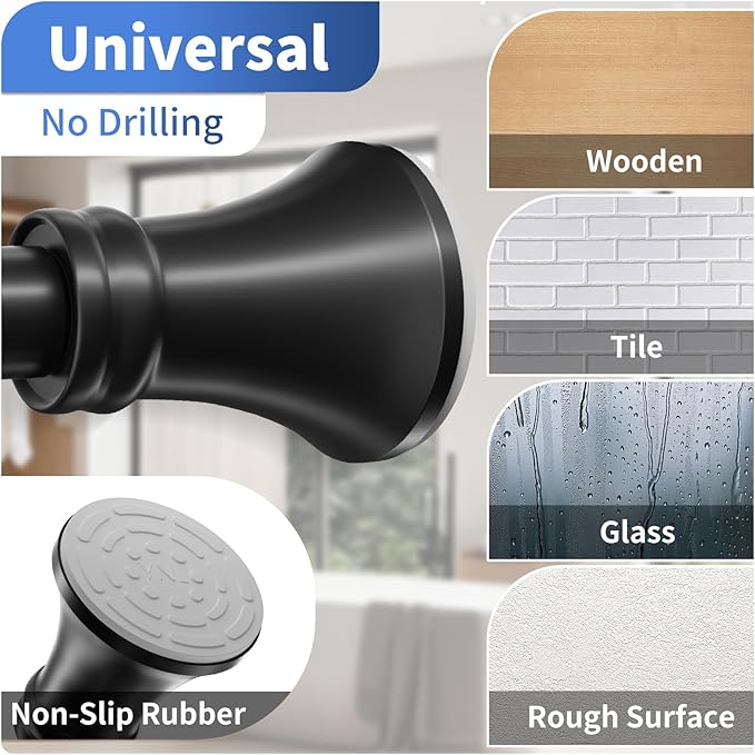 YNL Black Shower Curtain Rod 36-68 Inch(3-5.67ft), No Slip No Drill Stainless Steel Spring Tension Curtain Rod, No Rust Shower Rod Adjustable For Bathroom closet