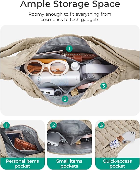 BAGSMART Quilted Crossbody Bag for Women, Lightweight Puffer Purse for Travel, Daily Use & Work | Water-resistant, Puffy Shoulder Bag, w/ Adjustable Strap, Light & Comfortable, Hands-free Bags, Travel Essentials