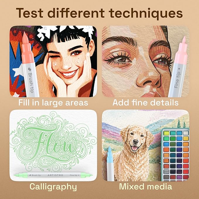 ARTISTRO 24 Pastel Acrylic Paint Markers - Paint Pens for Drawing, Brush + Fine Tips - For Fabric, Rock, Glass, Wood, DIY - Art & Craft Supplies for Adults, Teens, Kids - Teacher Appreciation Gift