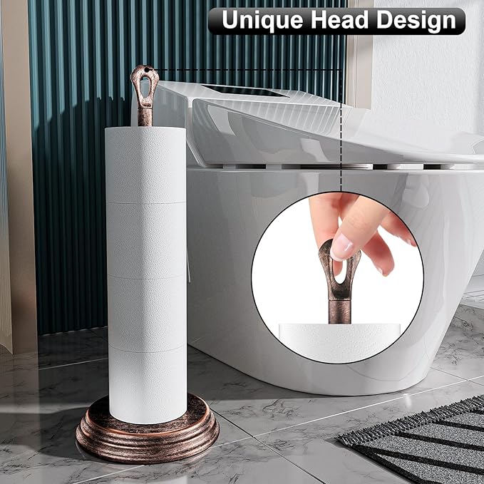 Toilet Paper Holder with Rustproof, Metal Free Standing Toilet Paper Stand Storage for Bathroom, Tissue Paper Roll Holder for Bathroom Accessories (Oil Rubbed Bronze)