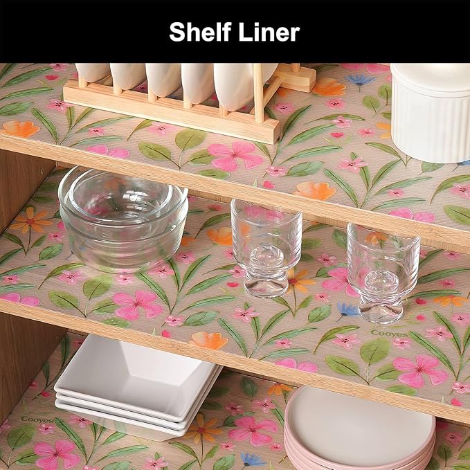 Cooyes Shelf Liner – Premium Non-Adhesive Cabinet & Drawer Liner for Kitchen – Waterproof Shelf Paper with Modern Pattern – Durable EVA Cabinet Mat – Easy to Cut （23.6" W x 236" L）