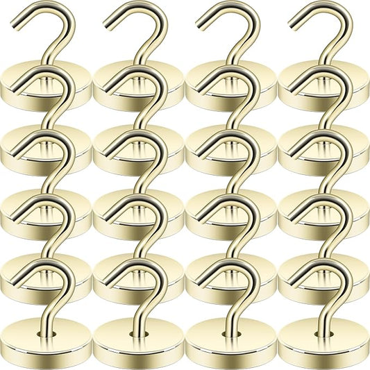 Neosmuk Magnetic Hooks, Cruise Ship Essentials, 120lb+ Heavy Duty Magnetic Hooks for Cruise Cabins, Refrigerator, Grill, Hanging, and Travel | Extra Strong Must-Haves Magnet Hook,Gold,Pack of 20