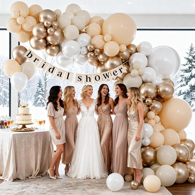 KARLURE Champagne Gold Balloon Garland Arch Kit, Pearl White Sand Nude Champagne Gold Balloons for Engagement Wedding Bridal Shower Birthday Baby Shower Anniversary Party Decorations
