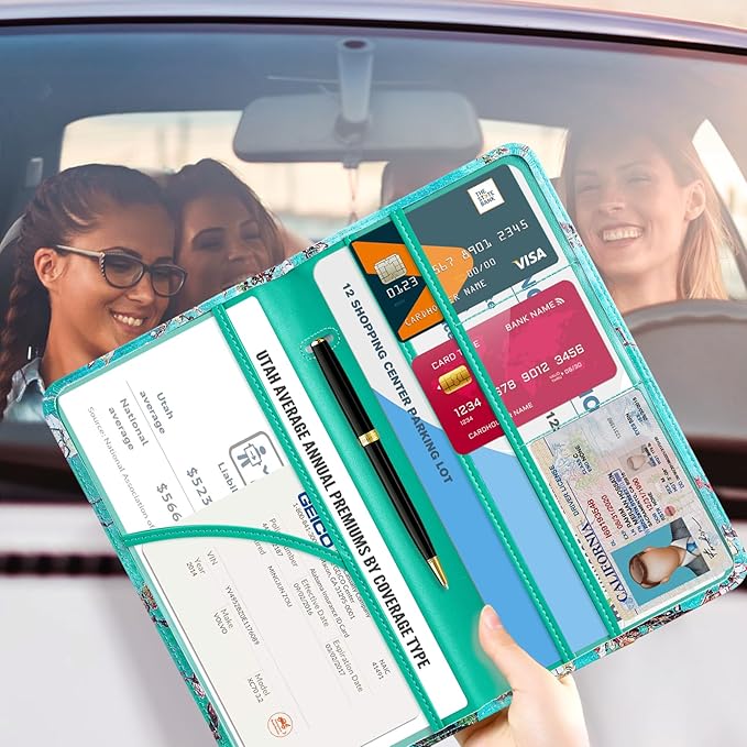 CoBak Car Registration and Insurance Holder - Vehicle Glove Box Car Organizer, Auto Truck Compartment Accessories Case with Magnetic Closure for Driver License, Cards
