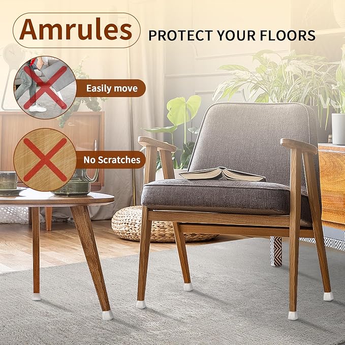 28Pcs Square Chair Leg Floor Protectors, Silicone Chair Feet Caps to Protect Carpets and Felt Pads Furniture Leg Caps Covers from Scratches and Noise(Clear, Small Fit:0.76"-1.02")