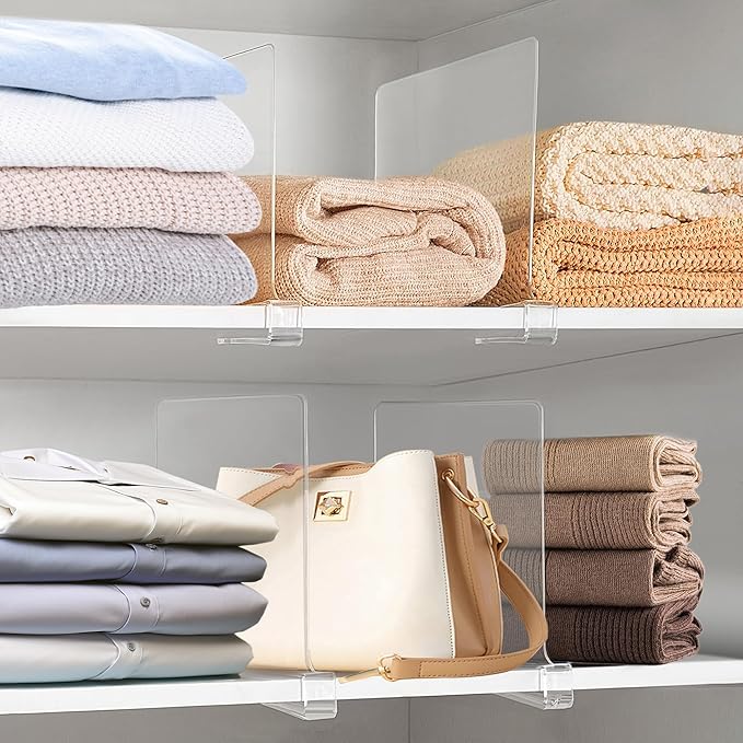 12 Inches Shelf Dividers for Closet Organization and Storage, 12 Pack Vertical Purse Organizer for Closet Adjustable Acrylic Bookshelf for Organization, Perfect for Sweater Shirts Handbags in Bedroom