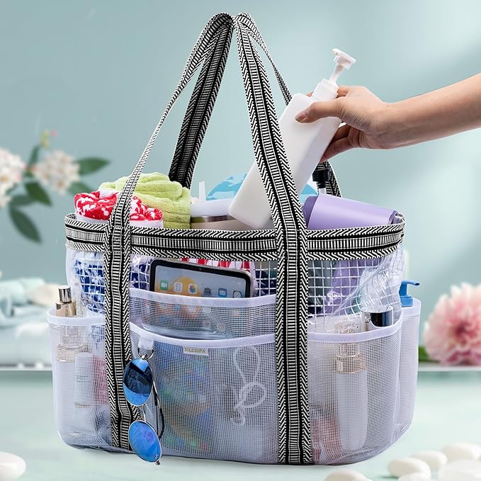 Large Mesh Shower Caddy – Portable ShowerTote with Waterproof Phone Pouch – Quick Dry Shower Bag with Separate Dry & Wet Zones for College Dorm, Gym, Beach Tote, Camping, Travel Essentials