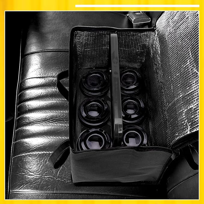 Reusable 6 Cup Drink Carrier with Handle and Insulated Bag for Hot and Cold Drink/Food, Foldable Plastic Cup Holder and Large Capacity Insulated Food Bag for Travel and Delivery