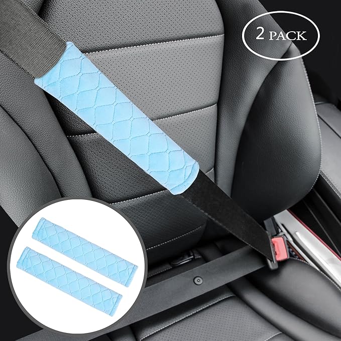 Amooca Soft Auto Seat Belt Cover Seatbelt Shoulder Pad Cushions 2 PCS for a More Comfortable Driving Universal Fit for All Cars and Backpack Light Blue