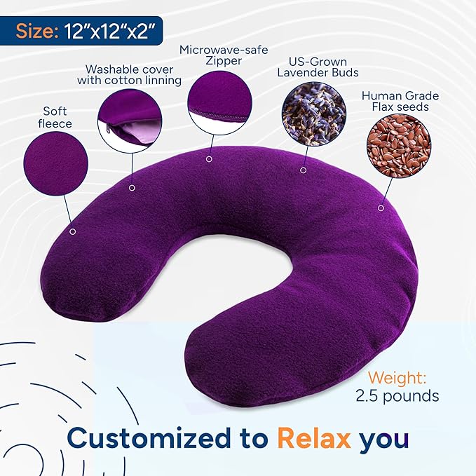 SunnyBay Microwave Heating Pad, Microwavable Heated Neck Pillow for Moist Hot Therapy, Aromatherapy Heated Neck and Shoulder Wrap with Flaxseed and Lavender Filling, 2.5 lbs, Purple