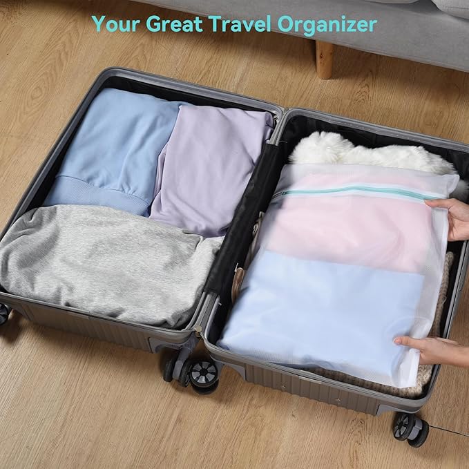 OTraki Medium Mesh Laundry Bags 20x24 inch Zipper Lingerie Bags for Washing Delicates Net Laundry Mesh Bag Sack Machine Washable for Travel Dorm Hotel Camp, White