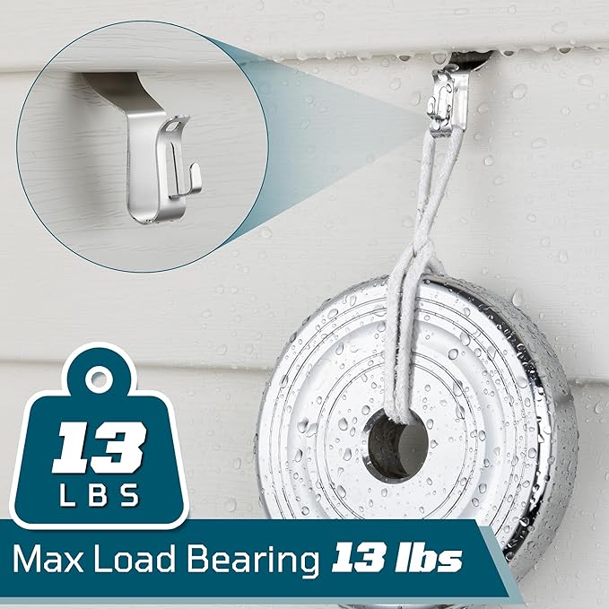 Vinyl Siding Hooks, (10 Pack) Heavy Duty Siding Hooks for Hanging Outdoor Lights, No Hole Siding Clips Holds Up to 13lbs with Double Clips, Wall Hooks for Porch Patio Wreath Decor, Plant Hangers