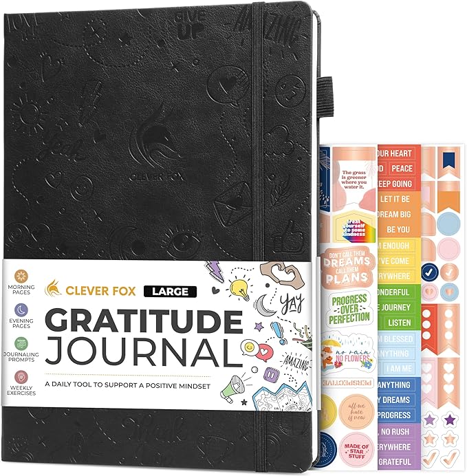 Clever Fox Gratitude Journal Large – Happiness, Positivity & Affirmation Journal – Inspirational Daily Notebook, 3 Months, 8.3x11” (Black)