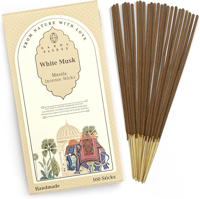 Incense Sticks, White Musk Incense, Pack of 100 Stick, Hand Rolled Aromatic Masala Made with Natural Ingredients, 45-60 Minute Burn Time, Best for Home Fragrance, Meditation, Yoga, Spiritual Healing