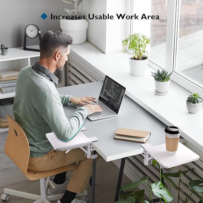 BONTEC Ergonomic Desk Extender Tray, 9.5"x9.1" Table Mount Arm Wrist Rest Shelf, 90° Foldable Elbow Support, Clamp on Computer Arm Rest for Desk, Office & Home Use, Durable & Easy to Install