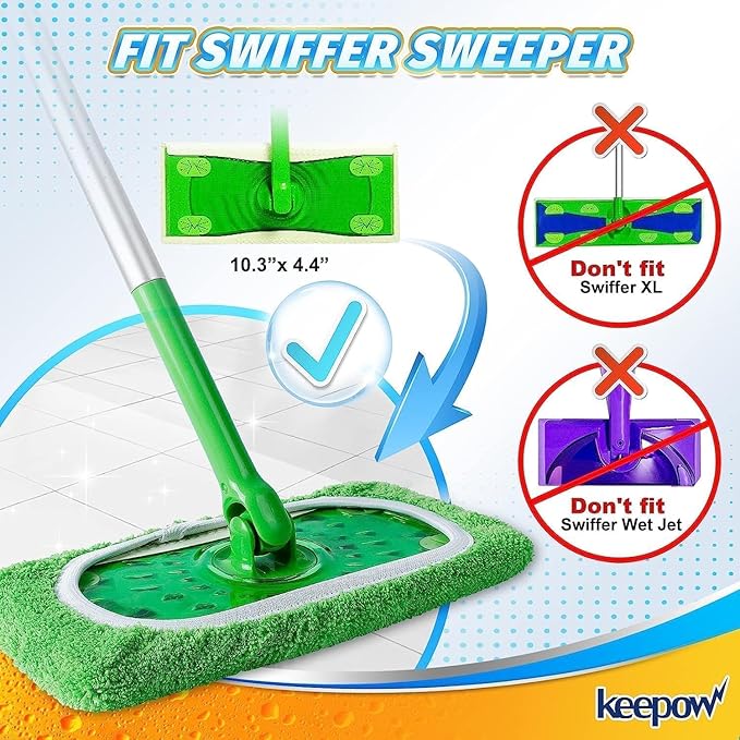 10 Pack Reusable Microfiber Mop Pads Washable Wet Pads Compatible with Swiffer Sweeper Refills Pads for Wet & Dry Sweeping Cloths Mop Head Replacement for Household Cleaning