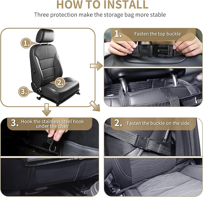 LUCMO Car Backseat Organizer with Touch Screen Tablet Holder - 2 Pcs, 9 Storage Pockets Car Storage Organizer, Protectors Kick Mats Travel Accessories for Kids - Black