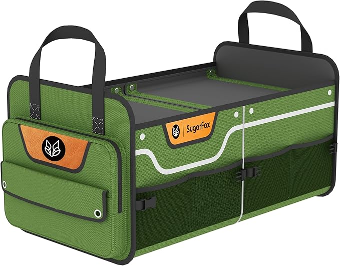 Car Trunk Organizer for SUV, 70L Heavy Duty Waterproof Trunk Organizer, Foldable Vehicle Organizer with Anti-Slip Base, 24”x13.8”x11.8”, GREEN-M003