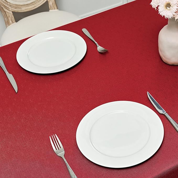 2 Pack Rectangle Tablecloth, 60x120 inch, Water Resistant Wrinkle Free Linen Textured Table Cloth Washable, Decorative Fabric Table Cover for Dining, Party and Camping, Red
