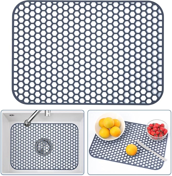 Silicone Sink Protector for Kitchen Sink - 18.3''x12.5'' Kitchen Grid Accessory, Non-slip Heat Resistant Grid Dry Mat for Bottom of Porcelain Stainless Steel, Dishwasher Safe