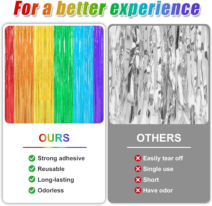 2 Pack Rainbow Foil Fringe Curtains Streamers Party Decorations 3.3 x 8.2 ft, Tinsel Curtain Fringe Backdrop for Parties, Door Fringe Birthday Streamers, Barbie Backdrop Birthday Party Decorations