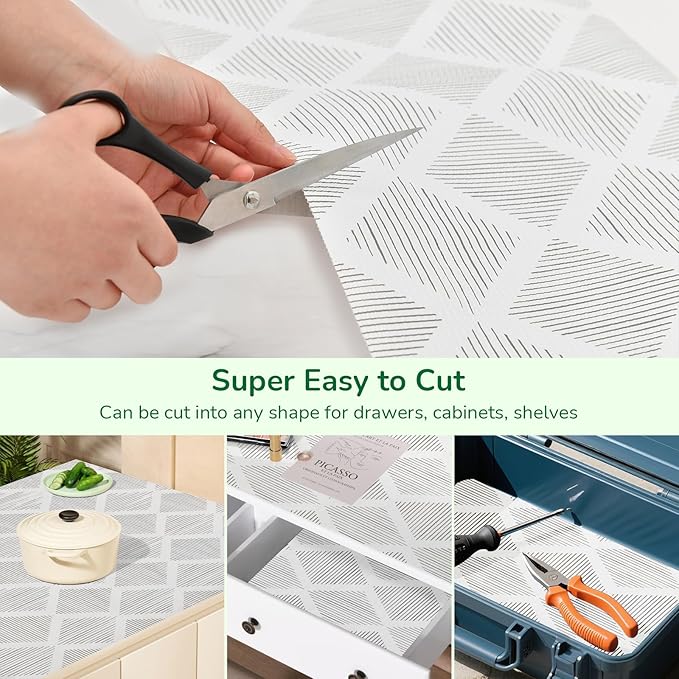 Shelf Drawer Liner for Kitchen Cabinets Non-Adhesive Shelf Liner Paper Non-Slip Strong Grip Drawer Liner Cabinet Liners Thickened Easy to Clean for Tool Box Pantry (Striped, 12In x 30FT)