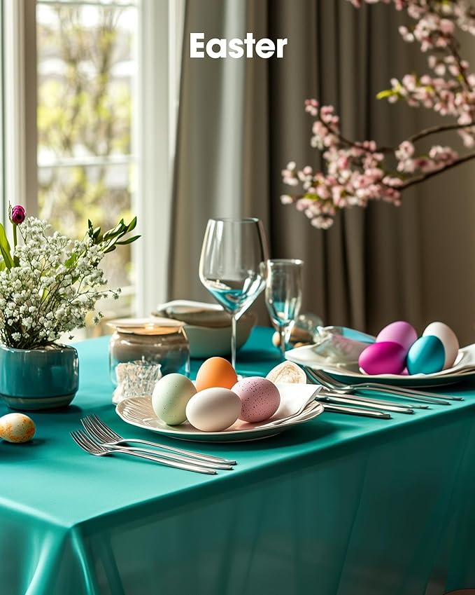 Pureegg Plastic Table Cloth Disposable 10 Pack, 54 x 108 Inch Table Cloths, Easter Party, Summer, Decorative Tablecloths, Rectangle, Turquoise Plastic Cover, Leakproof & Sturdy, Teal