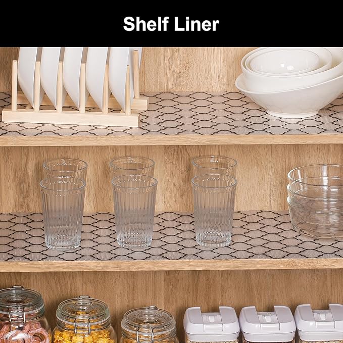 Cooyes Shelf Liner, Non-Adhesive Drawer and Cabinet Liner, EVA Washable Oil-Proof Shelf Paper for Kitchen Cabinets, Refrigerator, Storage, Desks with Modern Pattern