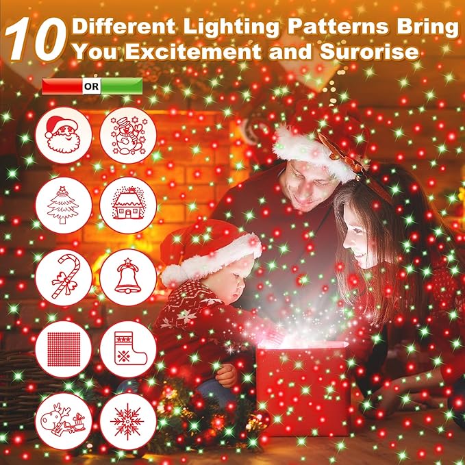 Christmas Projector Lights Outdoor, Waterproof Christmas Decorations Led Lights Projector with Remote Control Timer Indoor Firefly Light for Xmas Yard Garden Holiday Party Home Decor Landscape Patio