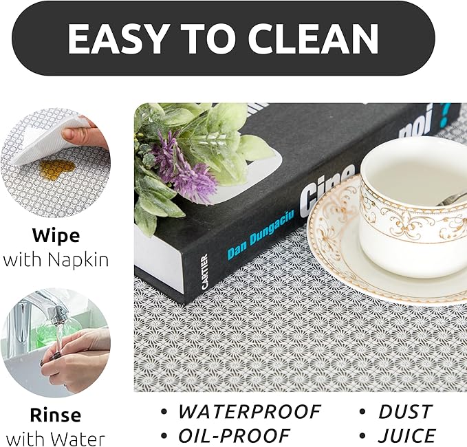 RAY STAR 12X120 Inch Shelf Liner for Kitchen Cabinets, Non-Adhesive Cabinet Liner Washable, PVC Drawer Liner for Dresser Non-Slip Bathroom (Black Circle)(5 Roll)