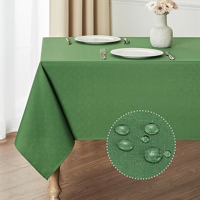 2 Pack Rectangle Tablecloth, 60x104 inch, Water Resistant Wrinkle Free Linen Textured Table Cloth Washable, Decorative Fabric Table Cover for Dining, Party and Camping, Green