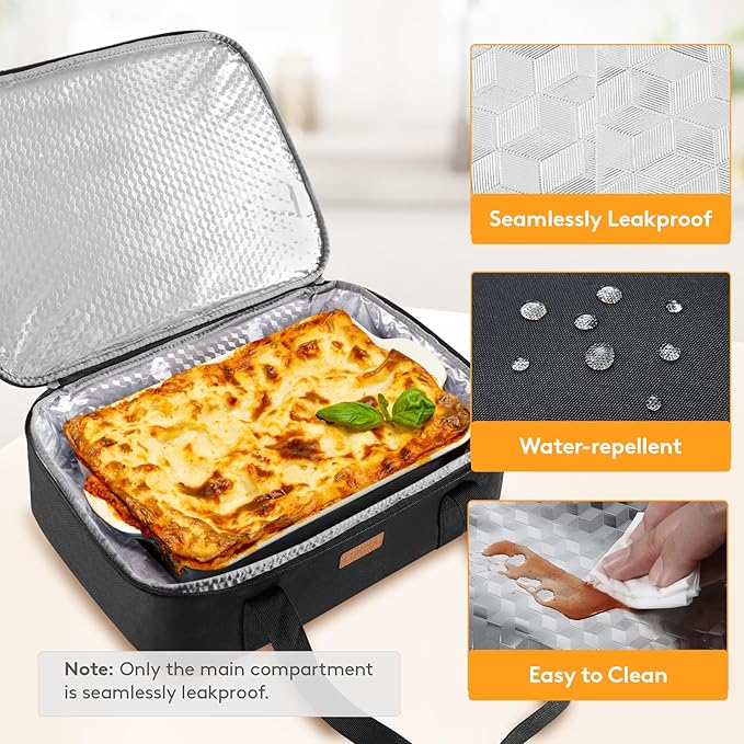 Lifewit LUNCIA Insulated Casserole Carrier for Hot or Cold Food, Lasagna Lugger Tote for Potluck Parties/Picnic/Cookouts, Fits 9"×13" Baking Dish, Black