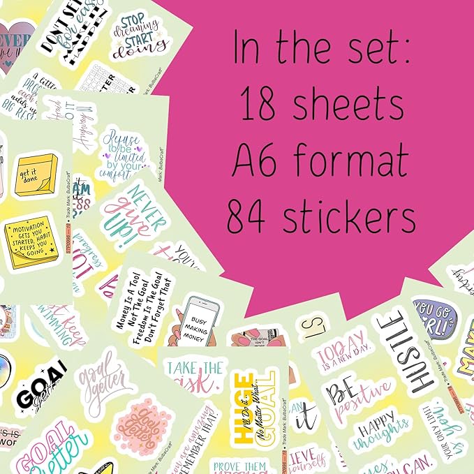 BulbaCraft Motivational Stickers for Adults - Goal Getter Party Favors & Decorations, Waterproof Vinyl Inspirational Decals for Water Bottle, Laptop, Gifts for Women & Men