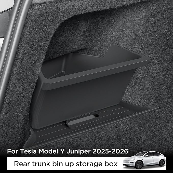 LUCKEASY 2PCS Trunk Corner Up Storage Box for Tesla Model Y Juniper 2025 2026 Need Lid Under Box Trunk Storage Bins for Model Y Juniper Accessories TPE Black